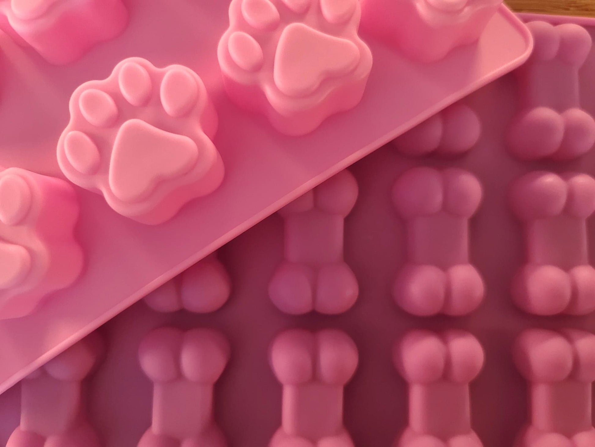 The color pink paw & Bone shaped silicone molds