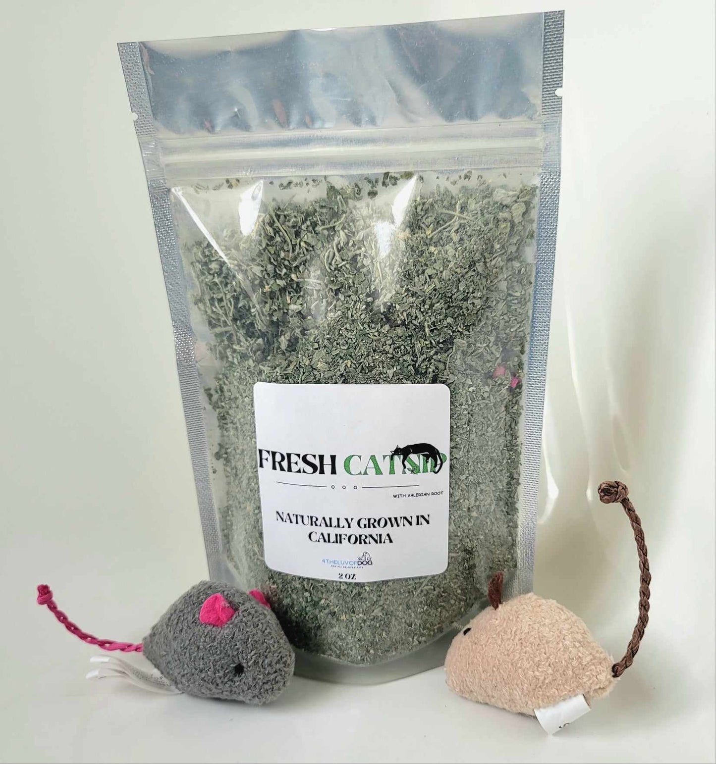 Packaged California grown Catnip with toy mice