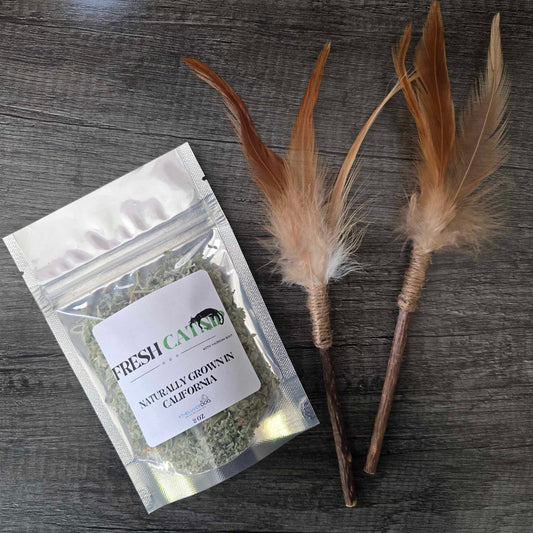 2 Pack Matatabi Silvervine Interactive Feather Toy PLUS a bag of Our Premium California Catnip