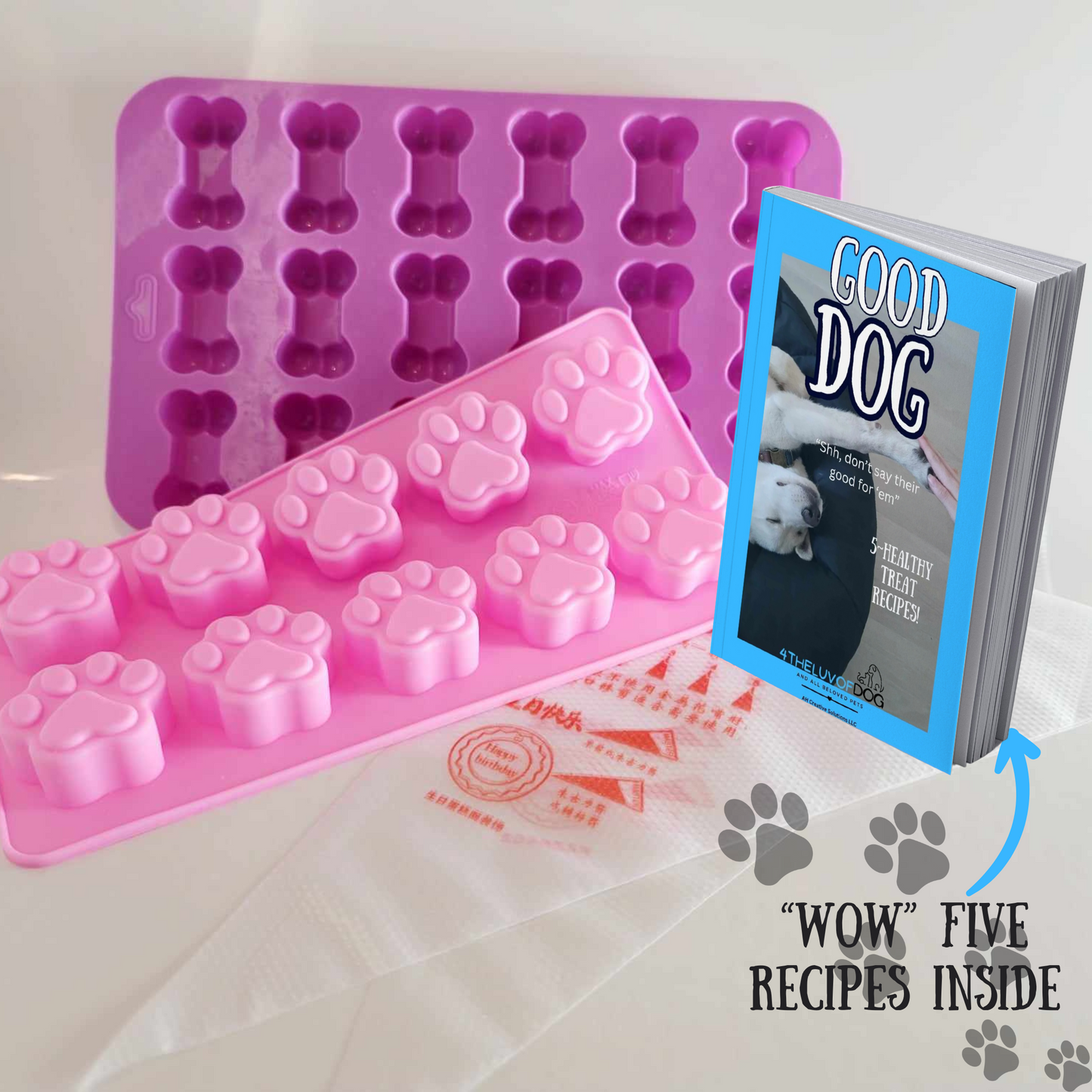 Puppy Dog Paw Bone Silicone mold (2-Pack) "FUN KIT BUNDLE"