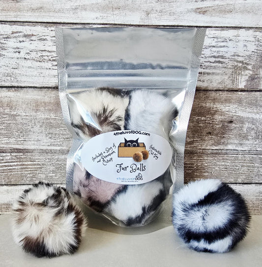 4 Pack of Faux Fur Balls PLUS a Bag of Our Premium California Catnip Included